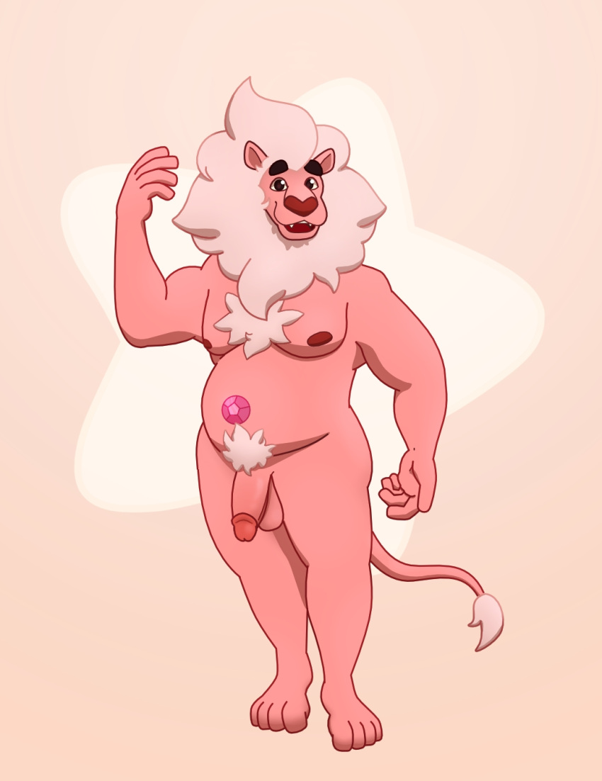 barazoku body_hair cartoon_network chest_hair felid fusion genitals hi_res lion lion_(steven_universe) looking_at_viewer male mammal muscular muscular_male nipples olivepup_00 pantherine penis pubes solo steven_quartz_universe steven_universe