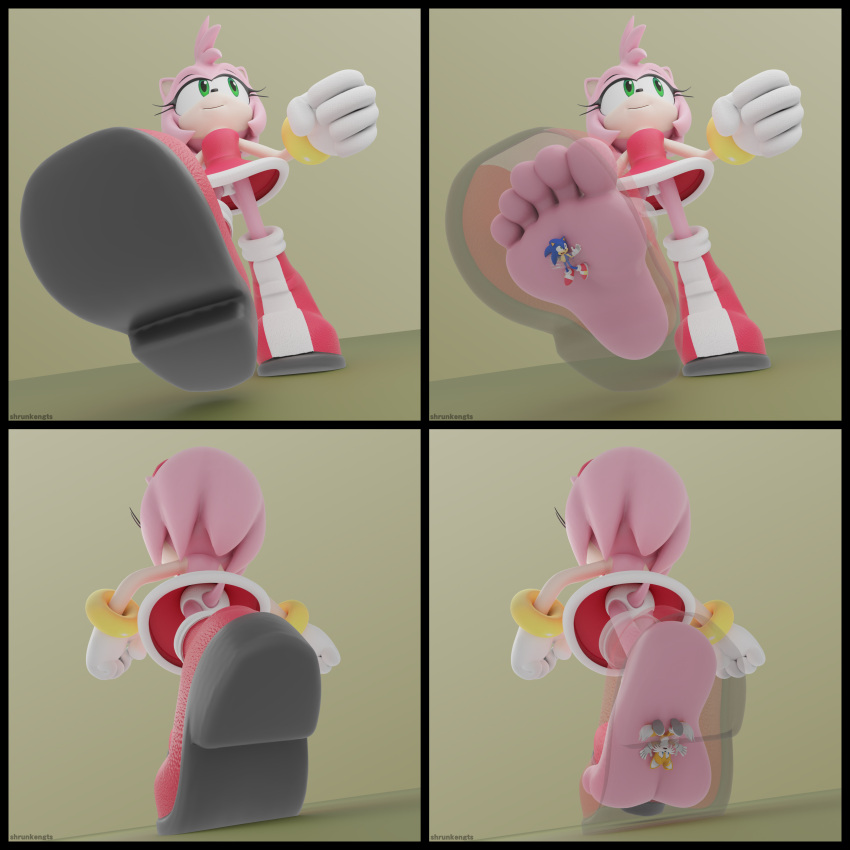 1:1 3d_(artwork) 5_toes absurd_res amy_rose anthro black_border border clothing digital_media_(artwork) feet female foot_fetish foot_focus group hi_res humanoid_feet inside_clothing inside_shoe low-angle_view male male/female micro miles_prower panties sega shrunkengts soles sonic_the_hedgehog sonic_the_hedgehog_(series) toes trampling trapped_in_clothing trapped_in_shoe underfoot underwear upskirt white_panties