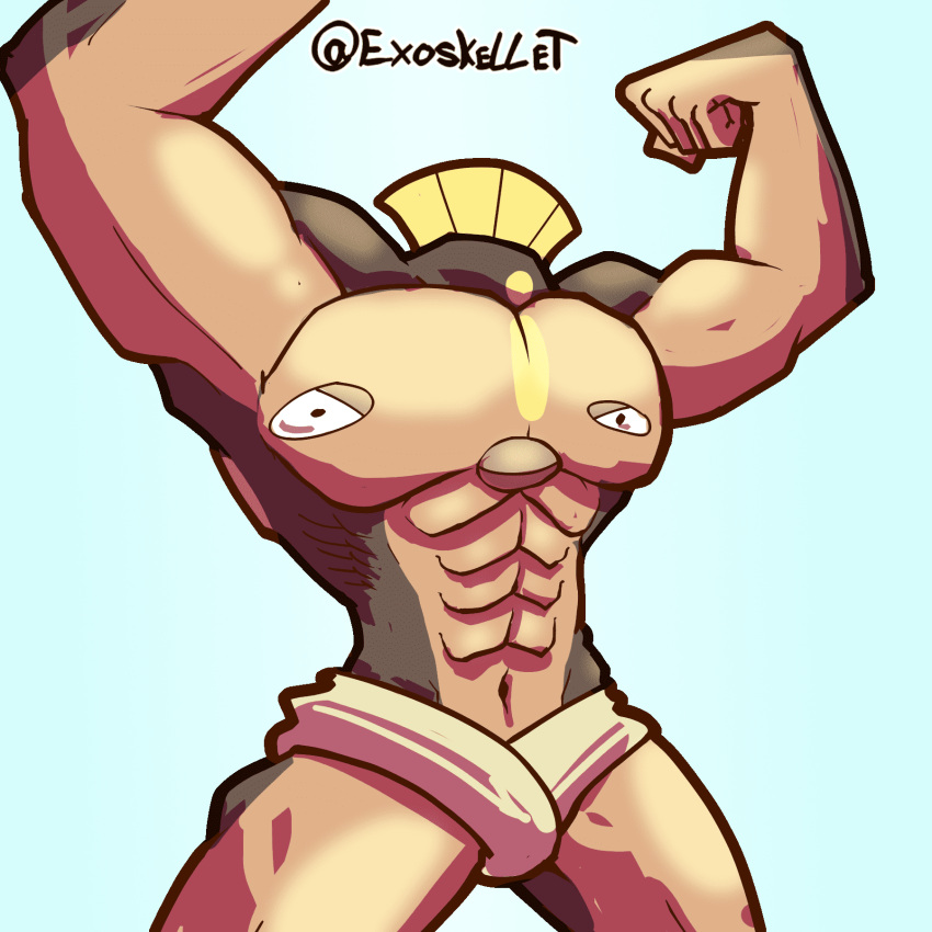 1:1 clothing cursed_image exoskellet face_in_chest flexing hi_res humanoid looking_at_viewer male muscular nintendo not_furry pok&eacute;mon pok&eacute;mon_(species) solo stunfisk video_games what