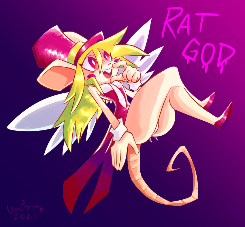 anthro butt clothing female hat headgear headwear hi_res rat_god_(mad_rat_dead) simple_background solo top_hat umbryte