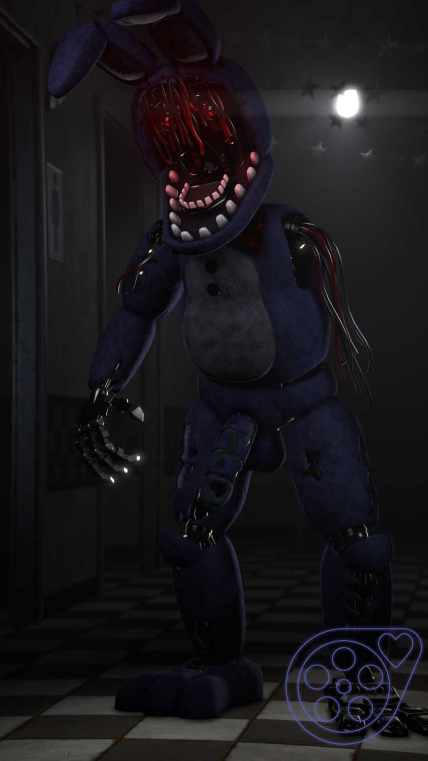 1080p 3d_(artwork) 9:16 animatronic digital_media_(artwork) exposed_penis five_nights_at_freddy's five_nights_at_freddy's_2 glowing glowing_eyes hi_res hstudios looking_at_viewer machine male missing_arm portrait red_eyes robot source_filmmaker video_games withered withered_bonnie_(fnaf)