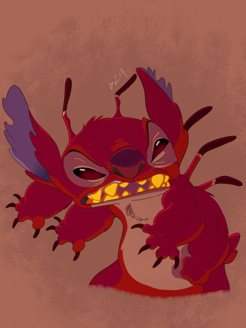 2021 3:4 4_arms 4_fingers alien angry antennae_(anatomy) artistissues by-nc-nd chest_tuft claws creative_commons digital_drawing_(artwork) digital_media_(artwork) disney experiment_(lilo_and_stitch) fingers fur head_tuft hi_res leroy_(lilo_and_stitch) lilo_and_stitch multi_arm multi_limb multicolored_antennae purple_nose red_body red_claws red_eyes red_fur solo tuft yellow_teeth