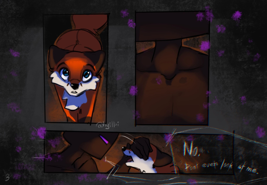 2021 ambiguous_gender black_body black_nose blue_eyes canid canine comic covering covering_eyes covering_face dialogue duo enderman english_text feral fox fox_(minecraft) fur hi_res hyilpi mammal microsoft minecraft mojang open_mouth orange_body orange_fur purple_eyes speech_bubble text video_games white_body white_fur xbox_game_studios