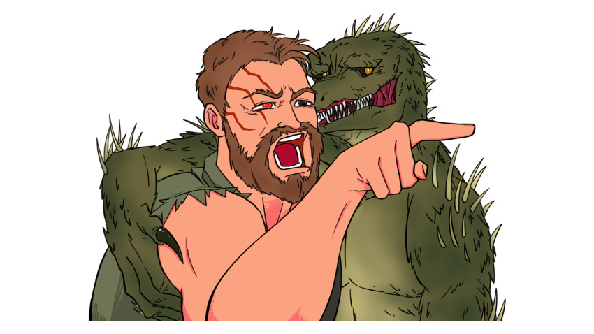 16:9 alpha_channel anthro back_spikes big_muscles big_teeth bk_hat border duo gesture green_body green_scales green_skin hi_res hug human humor kano_(mortal_kombat) lizard male male/male mammal meme monster mortal_kombat muscular muscular_anthro muscular_male orange_sclera pointing pointing_at_another reptile reptile_(mortal_kombat) scales scalie sharp_teeth snout sonichaxd spikes spikes_(anatomy) teeth transparent_border video_games widescreen woman_yelling_at_a_cat