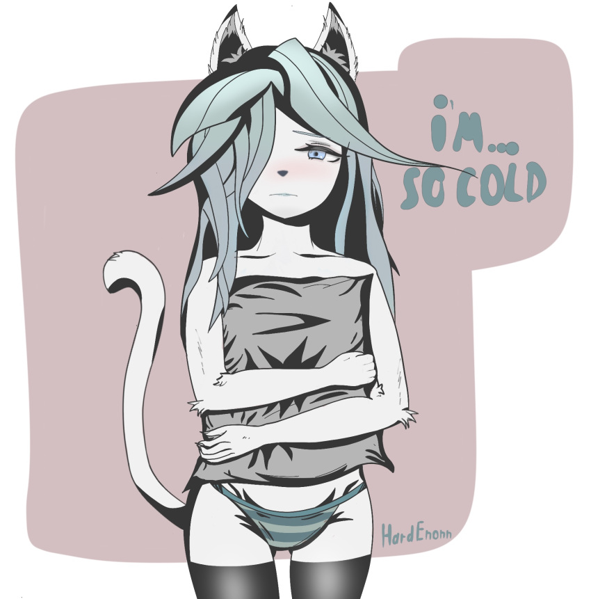 anthro cat_tail clothing cute_face domestic_cat felid feline felis female hair hardenonn hi_res legwear mammal panties solo stockings tagme underwear