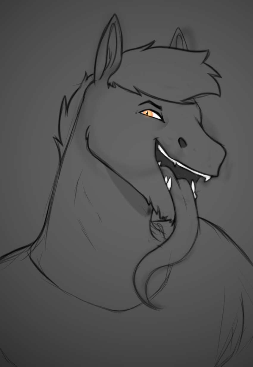 absurd_res almy anthro brick_heartstone equid equine fangs glowing glowing_eyes grey_background hi_res horse male mammal simple_background sketch solo tongue tongue_out unfinished