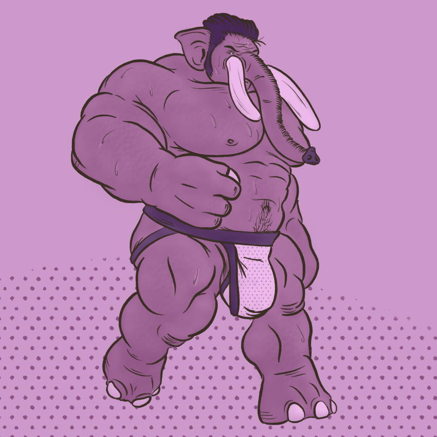 1:1 3_toes 4_fingers abs absurd_res anthro balls balls_outline barazoku biceps big_bulge bodily_fluids body_hair bulge chrm clothing elephant elephantid feet fingers genital_outline genitals happy_trail hi_res jockstrap jockstrap_only male mammal muscular muscular_anthro muscular_male muscular_thighs navel nipples pecs penis_outline proboscidean proboscis_(anatomy) pubes simple_background solo sweat thick_thighs toes trunk_(anatomy) tusks underwear