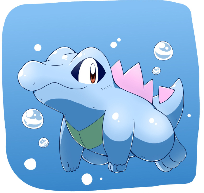 2019 3_toes ambiguous_gender blue_body bubble feet hi_res nintendo pok&eacute;mon pok&eacute;mon_(species) scalie smile solo swimming tatu_wani_(artist) toes totodile underwater video_games water