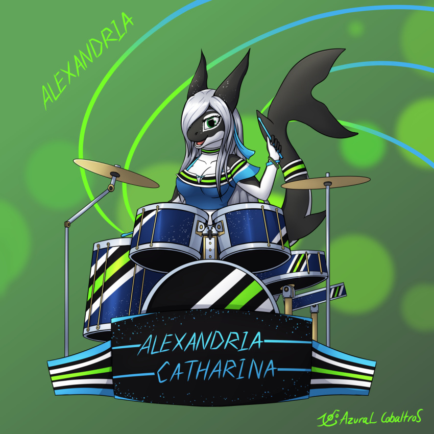 1:1 alexandria_orca anthro azural_cobaltros bracelet cetacean clothed clothing cymbals delphinoid drum drumstick_(disambiguation) female hi_res invalid_tag jewelry mammal marine musical_instrument oceanic_dolphin orca percussion_instrument performing sitting solo toothed_whale