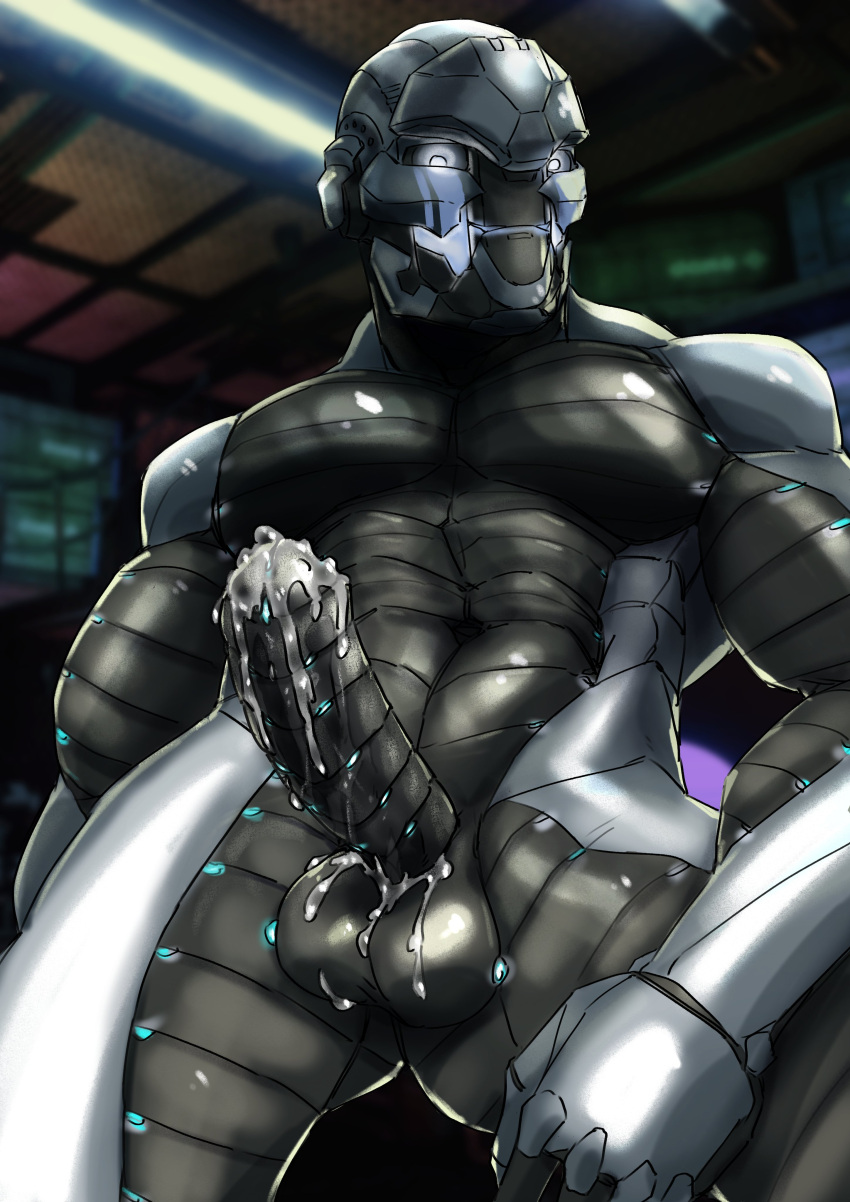 abs absurd_res android balls bodily_fluids cum cum_drip cum_on_balls cum_on_own_penis cum_on_penis cum_on_self destiny_(video_game) dripping erection exo foreskin genital_fluids genitals glowing glowing_eyes hi_res humanoid_genitalia humanoid_penis inside lazlowo looking_at_viewer machine male muscular muscular_male navel nude penis presenting presenting_penis retracted_foreskin robot solo uncut urethra