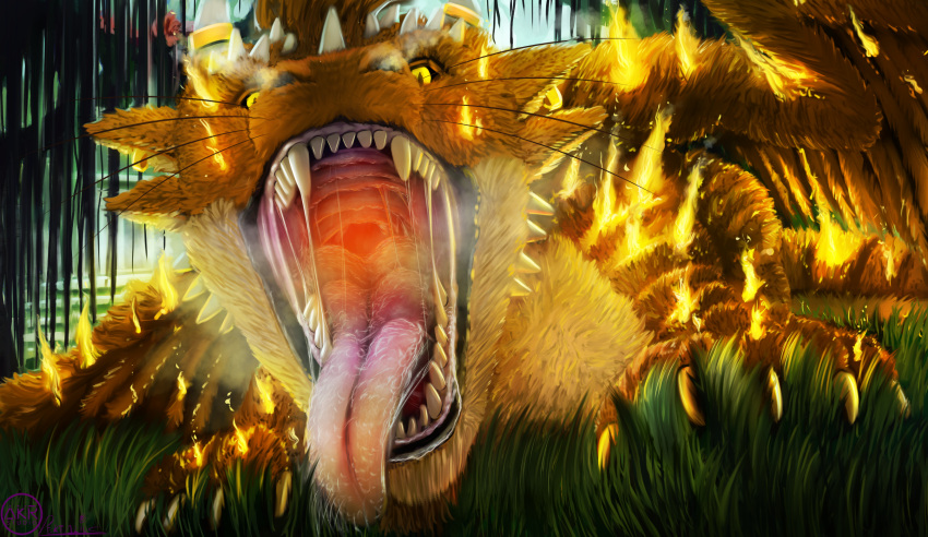 bodily_fluids breath digital_media_(artwork) dragon feral fire glowing hi_res inferno mouth_shot open_mouth painting rektalius saliva teeth