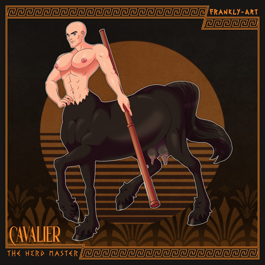 1:1 abs barazoku big_teats black_body black_fur black_tail cavalier_(pholus_reborn) centaur equid equid_taur equine erect_nipples european_mythology frankly-art fur greek_mythology hi_res hooves horse humanoid humanoid_taur long_nipples male mammal mammal_taur muscular mythology navel nipples nude pecs pholus_reborn solo staff taur teats udders waist