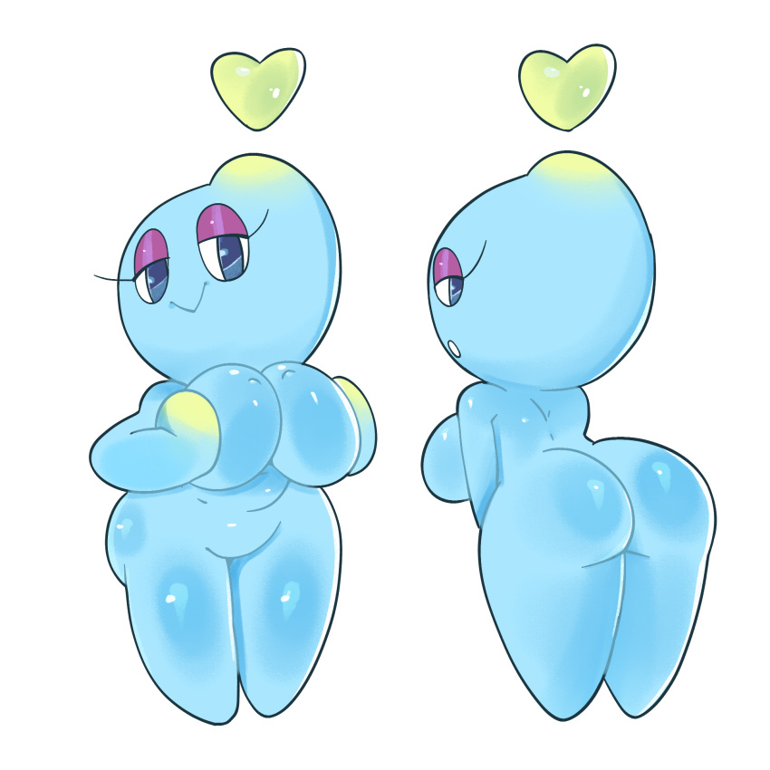 &lt;3 1:1 bedroom_eyes big_breasts breast_squish breasts butt chao_(sonic) featureless_breasts featureless_crotch featureless_hands featureless_legs female front_view hi_res humanoid looking_at_viewer looking_back multiple_poses narrowed_eyes not_furry nude pose rear_view seductive sega short_stack simple_background smile solo sonic_the_hedgehog_(series) squish sweetdandy white_background
