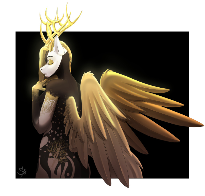 alpha_channel big_breasts blonde_hair breasts cervid darkend_woods_(ludexus) fan_character fantasy female godness hair hasbro hi_res high_size horn invalid_tag ludexus mammal my_little_pony solo tall wings yellow_eyes