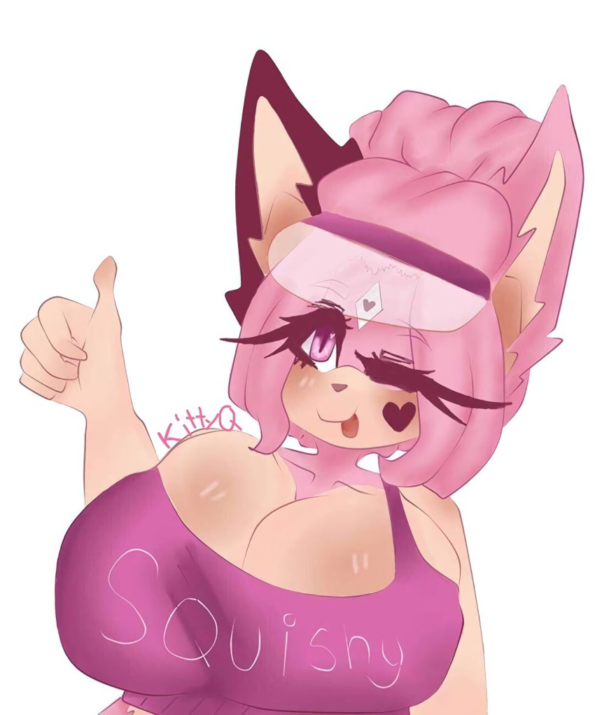 anthro big_breasts breasts cleavage clothed clothing fan_character female fur hair hi_res kittyq maria_rose_(kittyq) pink_body pink_eyes pink_fur pink_hair sega shirt solo sonic_the_hedgehog_(series) tank_top topwear