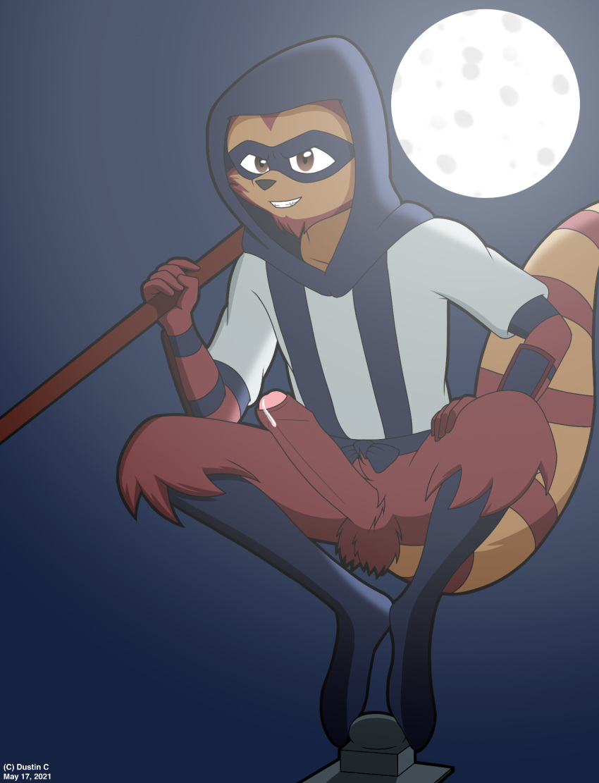 animal_humanoid anthro anthrofied balls bodily_fluids clothed clothing dustin_c erection fur genital_fluids genitals hair hi_res humanoid humanoid_genitalia humanoid_penis light looking_at_viewer male mammal mammal_humanoid moon moonlight nude penis procyonid raccoon rioichi_cooper simple_background sly_cooper_(series) smile solo sony_corporation sony_interactive_entertainment sucker_punch sucker_punch_productions topwear video_games