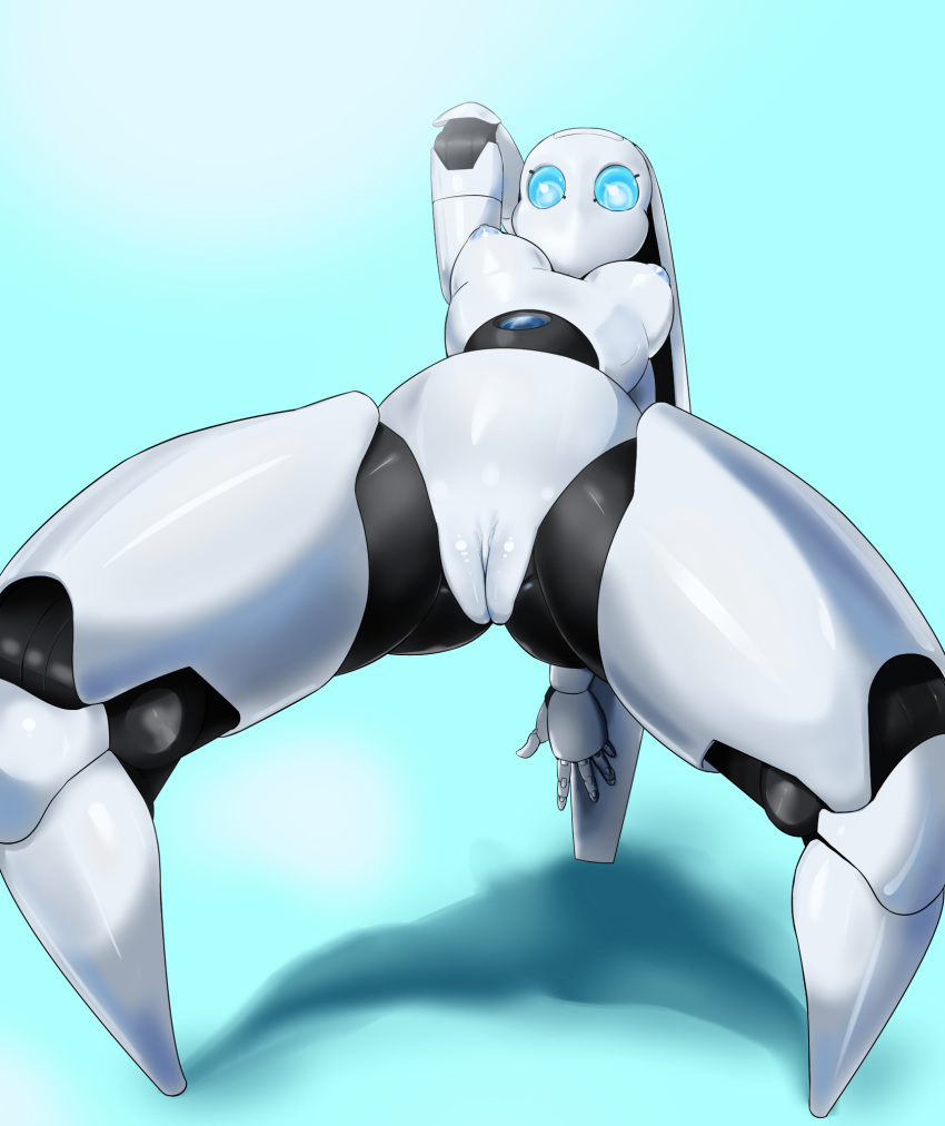 android big_breasts blue_eyes blue_nipples breasts bridge_position cleft_of_venus disney drossel_von_flugel_(fireball) featureless_feet female fireball_(disney) genitals glistening glistening_body glistening_genitalia hi_res humanoid humanoid_genitalia looking_at_viewer machine mdthetest metallic_hair mouthless nipples not_furry nude pseudo_hair pussy robot robot_humanoid simple_background solo spread_legs spreading
