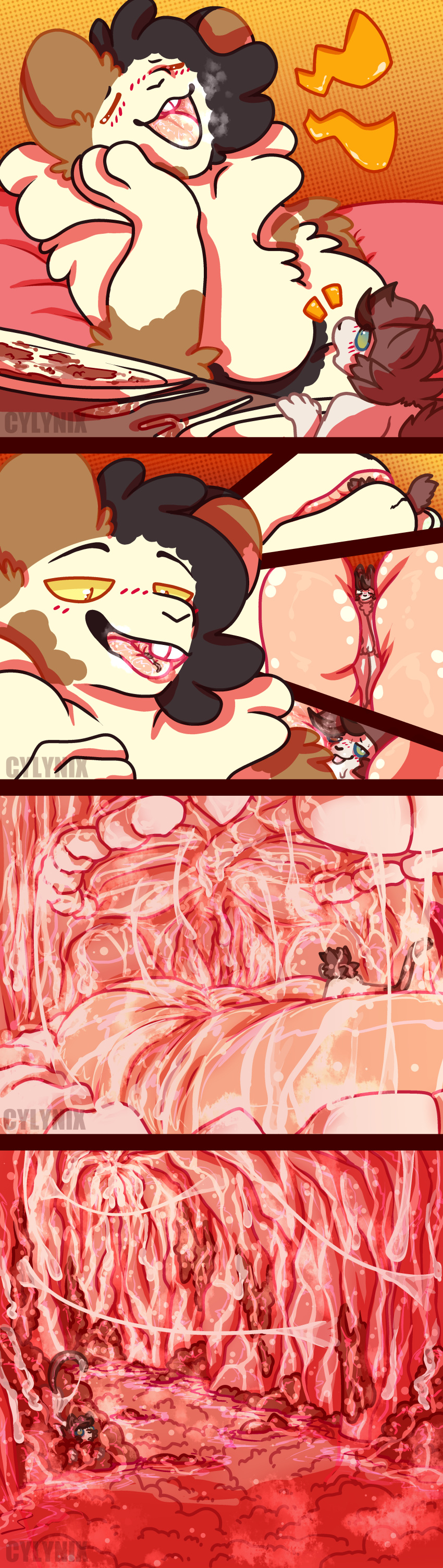 absurd_res anthro comic cylynix duo felid feline female female/female female_pred female_prey food food_fetish hi_res macro mammal micro mouse mouth_shot murid murine nix_(cylynix) open_mouth oral_vore rodent vore