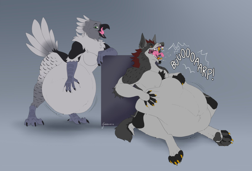 2021 4_toes 5_fingers abdominal_bulge accipitrid accipitriform after_vore anisodactyl anthro anthro_pred arm_support avian beak beak_lick belly big_belly big_breasts biped bird bird_feet black_beak black_body black_claws black_eyebrows black_feathers breasts burping canid canine canis claws curvy_figure dated digital_media_(artwork) digitigrade duo eagle eyebrows feathers featureless_breasts feet female female_pred finger_claws fingers fletcher_(mawlt) front_view fur gaping_mouth gradient_background green_eyes grey_background grey_body grey_feathers grey_fur hand_on_stomach harpy_eagle harriet_(mawlt) hi_res holding_belly jamkitsune leaning leaning_forward leaning_on_elbow licking licking_lips licking_own_beak licking_own_lips male male_pred mammal motion_lines multicolored_body multicolored_feathers non-mammal_breasts nude open_beak open_mouth oral_vore pink_tongue scutes self_lick shaded signature simple_background sitting soft_vore sound_effects standing struggling tail_feathers talons thick_thighs toe_claws toes tongue tongue_out unseen_character vore wide_hips wolf yellow_claws yellow_eyes