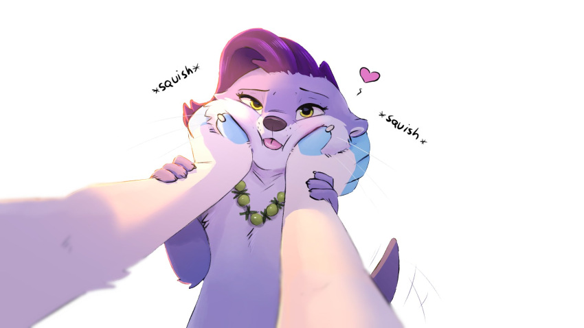 &lt;3 16:9 2021 ambiguous_gender anthro blep digital_media_(artwork) disembodied_hand duo eyebrows face_squish fur hair hand_on_another's_face hand_on_face hi_res jewelry kapua_(kapua) leto_(letodoesart) letodoesart lutrine mammal mustelid necklace purple_body purple_fur purple_hair simple_background squish tongue tongue_out white_background white_body white_fur widescreen yellow_eyes