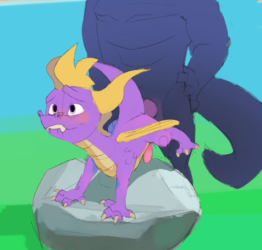 activision anal anal_penetration bite biting_lip dragon duo erection feral genitals looking_pleasured male male/male male_penetrated male_penetrating male_penetrating_male mithobits on_fore_legs on_rock penetration penis purple_body quadruped sex simple_background sketch spyro spyro_the_dragon video_games wings