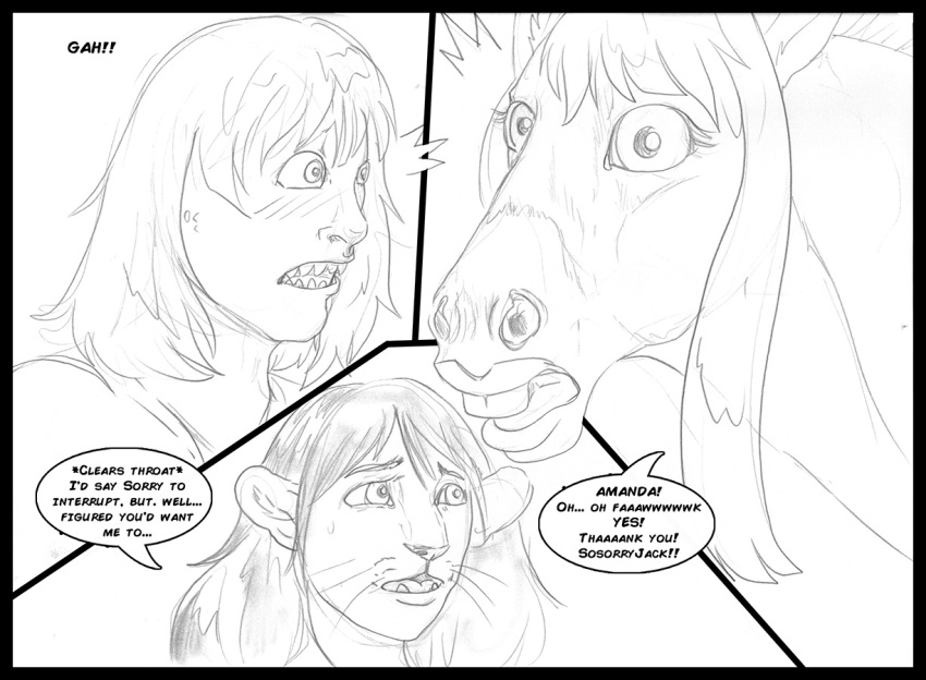 amanda_(tcitw) animal_humanoid anthro apple arania asinus blush buckteeth carla_(tcitw) clothed clothed_feral clothing comic dialogue donkey english_text equid equine female feral food fruit fur group hair herm_(lore) humanoid jack_(tcitw) lizard_humanoid male mammal monochrome open_mouth plant reptile reptile_humanoid scalie scalie_humanoid sharp_teeth teeth text the_cabin_in_the_woods_(arania) whiksers