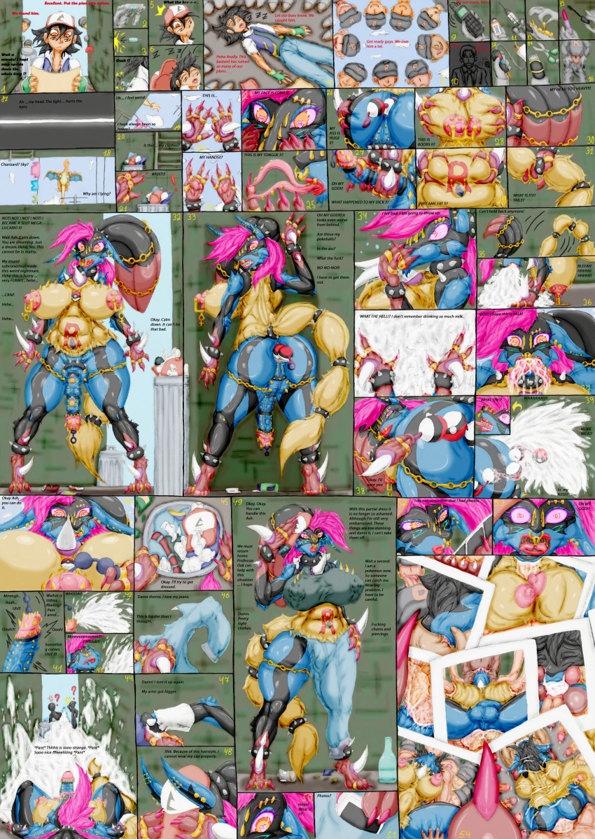 absurd_res anal anal_penetration anthro ash_ketchum bimbofication bodily_fluids breast_play breasts cosmetics crossgender cum cum_in_mouth cum_inside cum_while_penetrated ear_piercing english_text eugeniyburnt facial_piercing feminization forced forced_transformation genital_fluids genital_piercing genitals group gynomorph hi_res human intersex intersex/male kissing lip_piercing male mammal mega_evolution mega_lucario navel navel_piercing nintendo nipple_piercing nipples nose_piercing penetration penis penis_piercing piercing pok&eacute;mon pok&eacute;mon_(species) profanity rape sex sleep_sex sleeping species_transformation tattoo text thick_thighs titfuck tongue tongue_piercing transformation transformation_sequence video_games wide_hips young