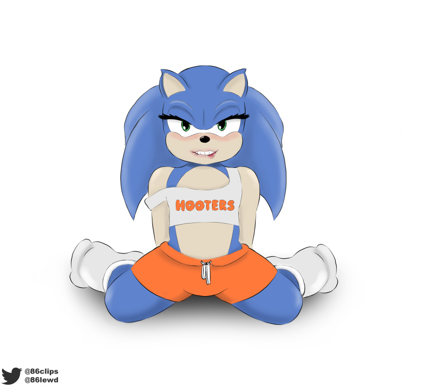 86 absurd_res anthro bite biting_lip blue_body blue_fur clothing english_text eulipotyphlan eyelashes footwear fur girly green_eyes hedgehog hi_res hooters long_eyelashes male mammal sega shirt sitting socks solo sonic_the_hedgehog sonic_the_hedgehog_(series) tan_body tan_fur tank_top text text_on_clothing text_on_shirt text_on_tank_top text_on_topwear topwear wariza