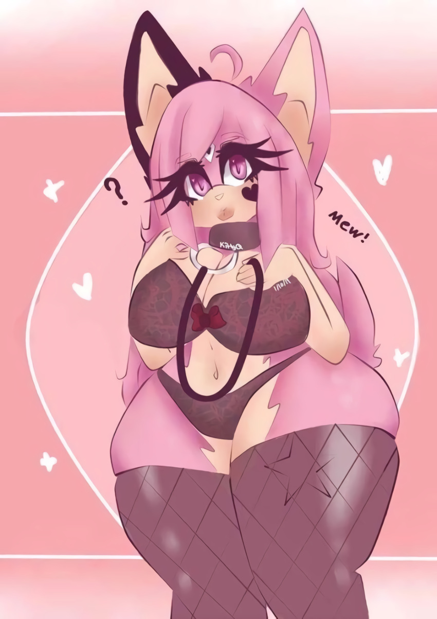 anthro big_breasts bra breasts cleavage clothed clothing collar fan_character female fur hair hi_res kittyq legwear lingerie maria_rose_(kittyq) panties pink_body pink_eyes pink_fur pink_hair pink_tail sega solo sonic_the_hedgehog_(series) stockings underwear wide_hips