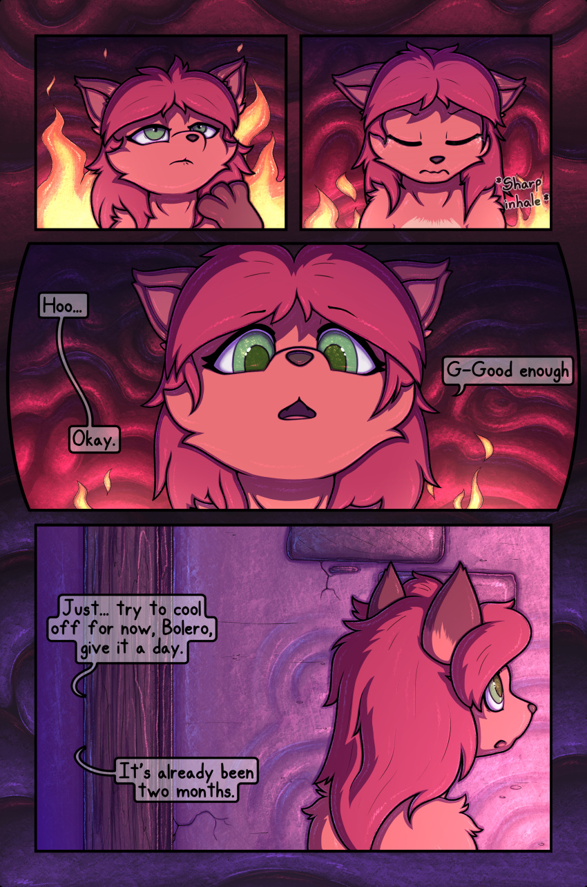 007delta absurd_res canid canine comic dialogue door_frame english_text fan_character female feral fire gingy_k_fox green_eyes hair hi_res long_hair mammal nintendo open_mouth pok&eacute;mon pok&eacute;mon_(species) pok&eacute;mon_mystery_dungeon red_hair sidra_romani solo stone_wall text video_games vulpix wall_(structure) wanderlust wood