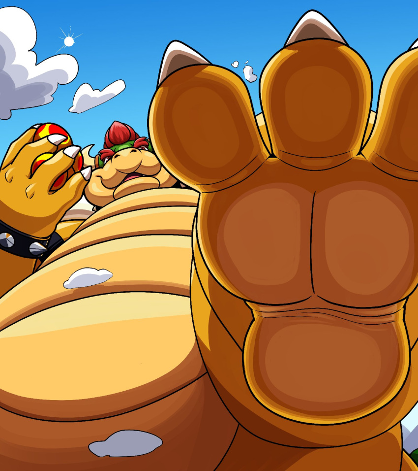 3_toes anthro bowser bowser_day claws feet first_person_view foot_fetish foot_focus futonmaniax hi_res koopa low-angle_view male mario_bros nintendo scalie soles solo toe_claws toes video_games worm's-eye_view