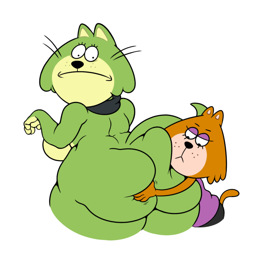 1:1 2021 anthro big_butt brain_(top_cat) butt butt_grab butt_hug clothed clothed/nude clothed_female_nude_female clothing domestic_cat duo felid feline felis female female/female frown fur green_body green_fur hand_on_butt hanna-barbera hi_res huge_butt jellystone_(hbo_max) larger_female lazzylad looking_back mammal nude on_model orange_body orange_fur simple_background size_difference smaller_female spook_(top_cat) top_cat_(series) white_background