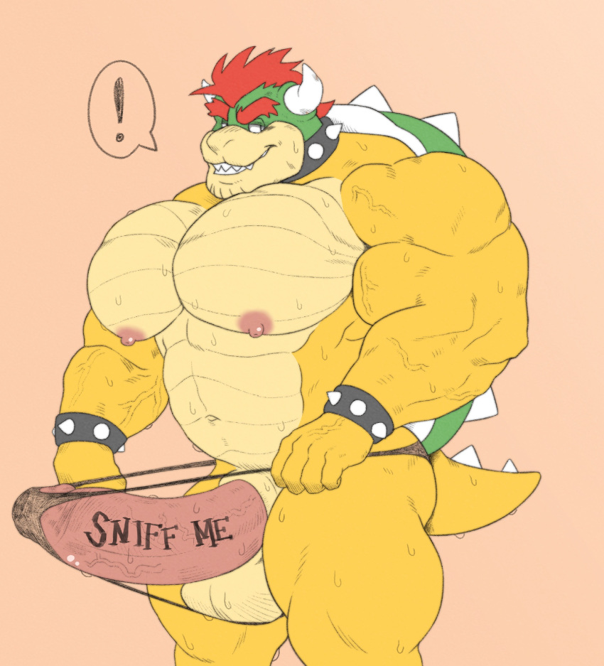 ! 2021 abs anthro balls barazoku biceps big_balls big_muscles big_pecs big_penis bodily_fluids body_writing bowser bowser_day bracelet clothed clothing english_text erection erection_under_clothing eyebrows facial_hair foreskin genitals hair hi_res horn huge_balls huge_muscles huge_penis humanoid_genitalia humanoid_penis ineffective_clothing jewelry koopa male mario_bros muscular muscular_anthro muscular_male navel nintendo nipples pecs penis pink_background scalie shell simple_background smile solo spiked_bracelet spiked_shell spikes spikes_(anatomy) standing sweat tenting text thick_penis thong tomayto_(tuhmayto) uncut underwear vein video_games