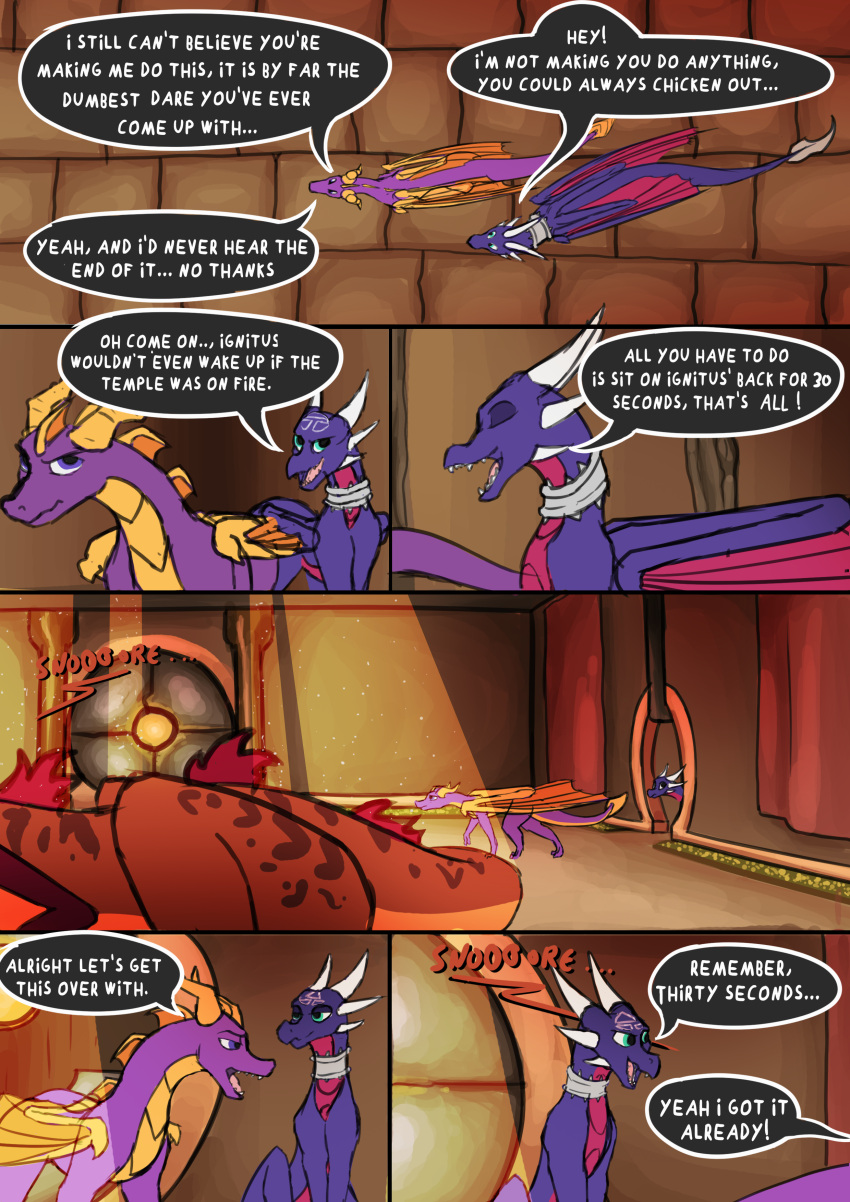 2021 absurd_res activision comic cynder dialogue digital_media_(artwork) dragon dragonsponies english_text female feral group hi_res horn ignitus insomniac_games male membrane_(anatomy) sleeping spyro spyro_legend_of_the_dragon spyro_the_dragon text video_games wings