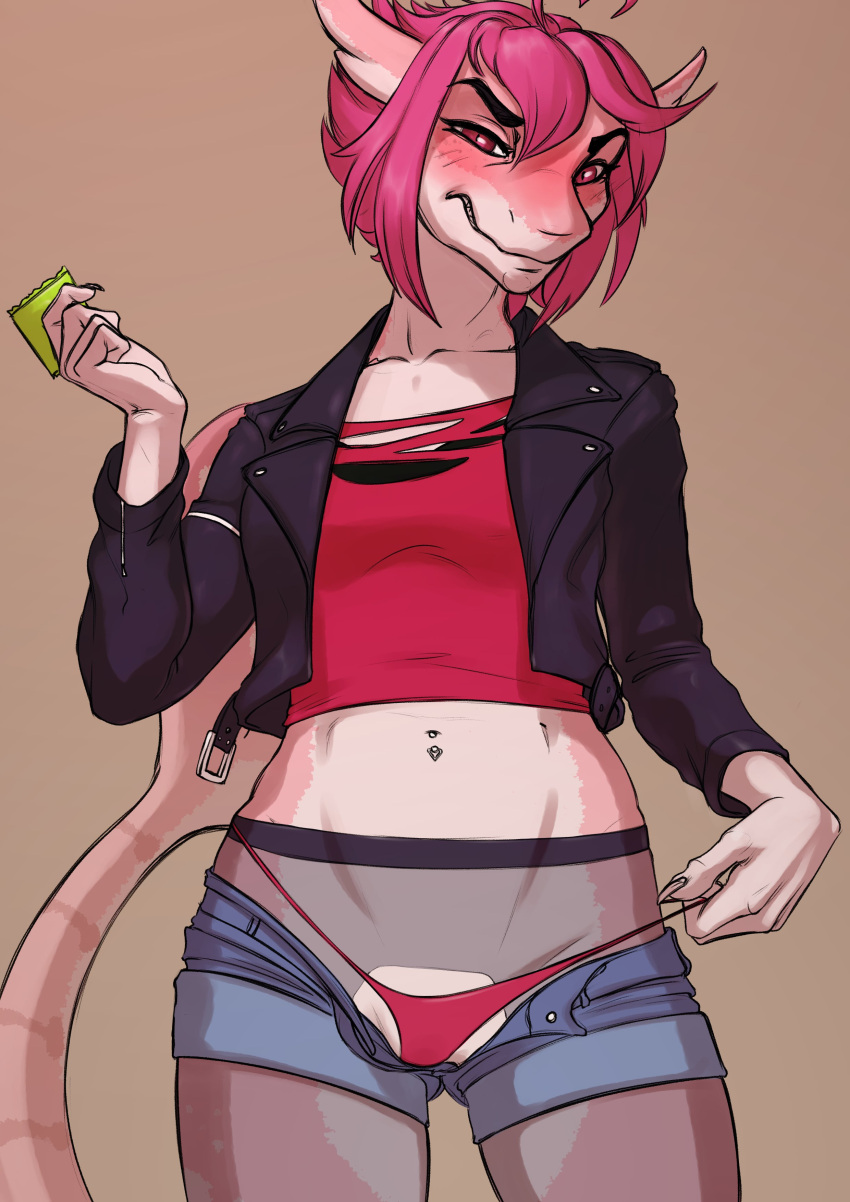 2021 absurd_res anthro breasts clothed clothing condom digital_media_(artwork) eyebrows eyelashes female fish hair hi_res ldr looking_at_viewer marine navel navel_piercing piercing pink_hair red_eyes sexual_barrier_device shark shrimp_(uk_brony) solo