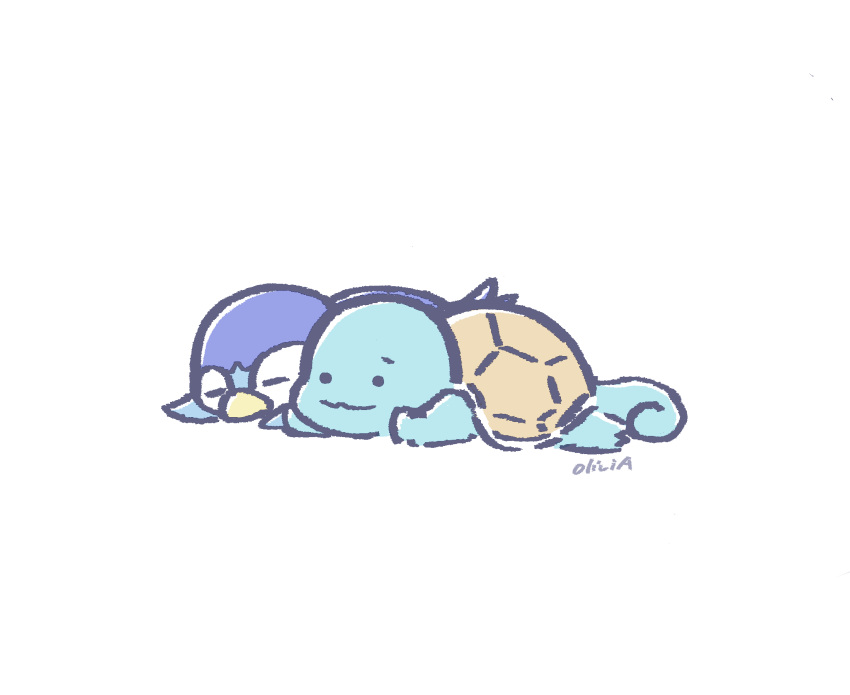 :3 artist_name chinese_text closed_eyes closed_mouth highres lying no_humans olivia_(shkm2443) on_stomach piplup pokemon pokemon_(creature) simple_background simplified_chinese_text sleeping squirtle wavy_mouth white_background