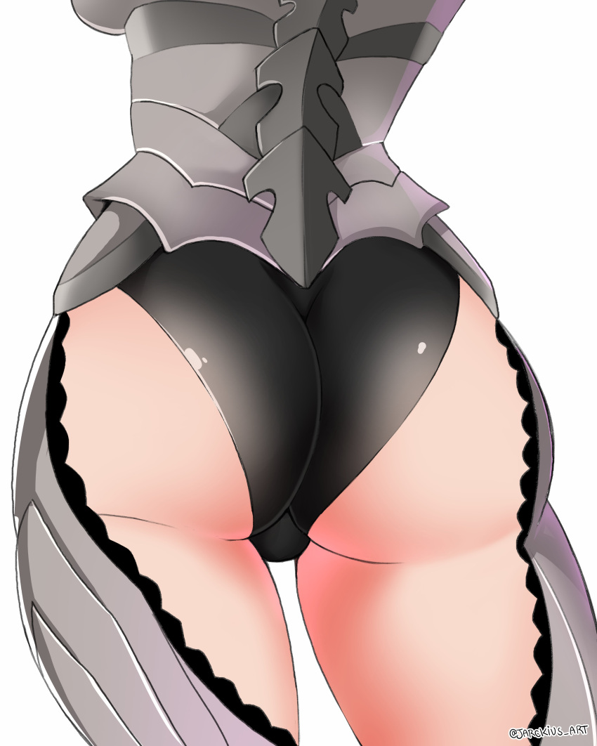 1girl absurdres armor ass ass_focus black_panties breasts corrin_(fire_emblem) corrin_(fire_emblem)_(female) fire_emblem fire_emblem_fates highres jarckius lower_body manakete panties simple_background solo thighs underwear white_background