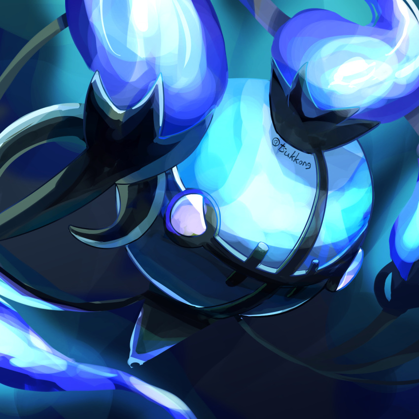 artist_name blue_fire blue_theme blurry blurry_background chandelure commentary_request fire highres no_humans partial_commentary pokemon pokemon_(creature) purple_eyes signature simple_background sketch solo tsukkon twitter_username