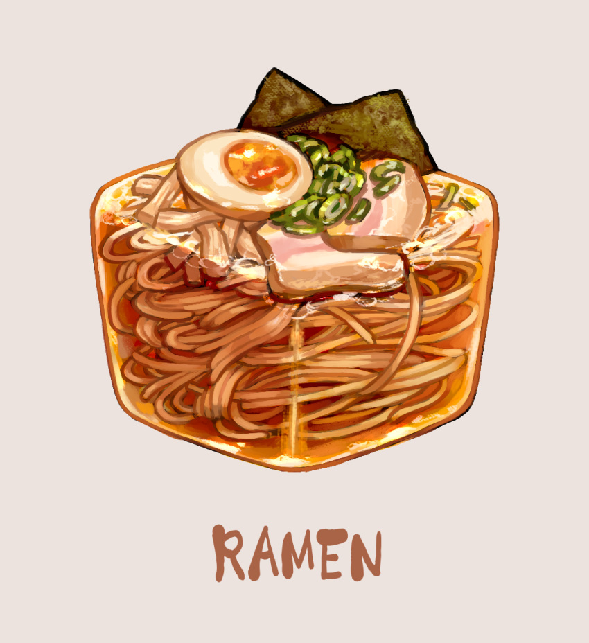 commentary_request cube egg english_text food food_focus grey_background hardboiled_egg no_humans noodles nori_(seaweed) original ramen saino simple_background