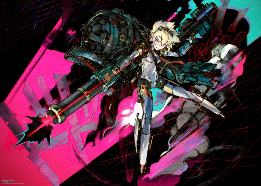 1girl aegis_(persona) android blonde_hair blue_eyes closed_mouth gun highres jnt joints persona persona_3 robot_joints short_hair solo weapon