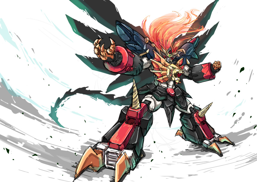 clenched_hand floating_hair genesic_gaogaigar highres mecha no_humans north_abyssor open_hand open_hands orange_hair red_eyes science_fiction super_robot v-fin yuusha_ou_gaogaigar yuusha_ou_gaogaigar_final yuusha_series