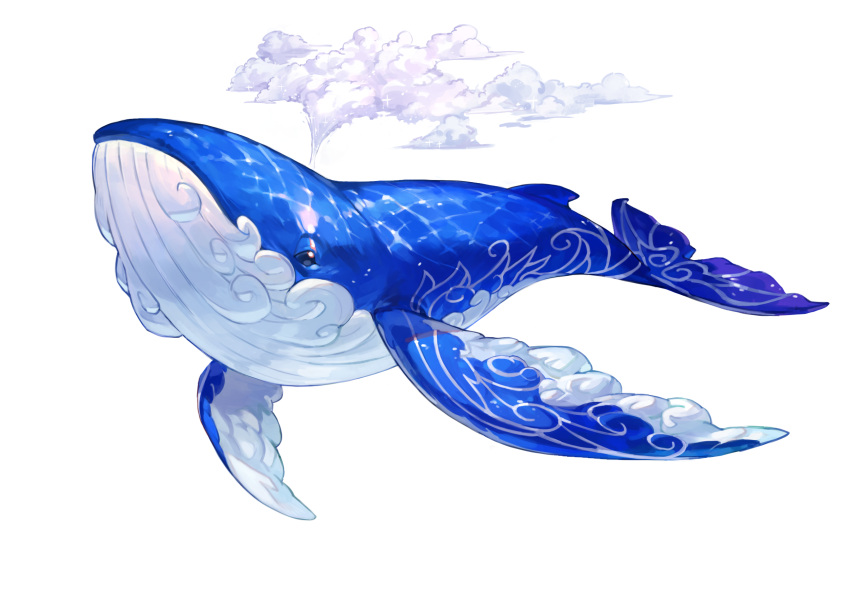 black_eyes blue_whale commentary_request creature fantasy highres no_humans original simple_background tabletop_rpg tail tapioka_chaso whale white_background