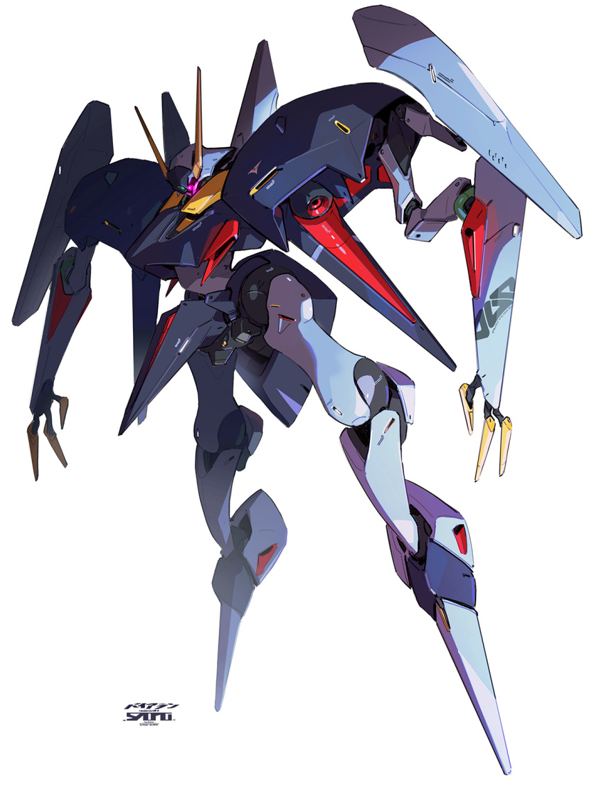 byalant esuthio gundam highres looking_down mecha mobile_suit no_humans one-eyed open_hands purple_eyes science_fiction solo v-fin white_background zeta_gundam