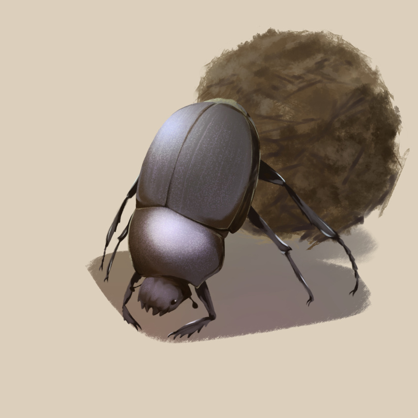 animal_focus ball beetle black_eyes brown_background brown_theme bug commentary dung_beetle full_body highres jack-o'_challenge no_humans oko_(shazz_ocho) original simple_background
