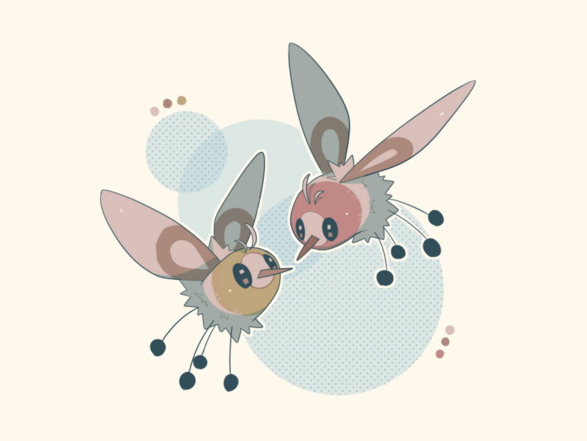 alternate_color antennae aru_(citrine_drplt) black_eyes color_guide commentary_request cutiefly eye_contact full_body highres looking_at_another no_humans outline pokemon pokemon_(creature) proboscis shiny_pokemon