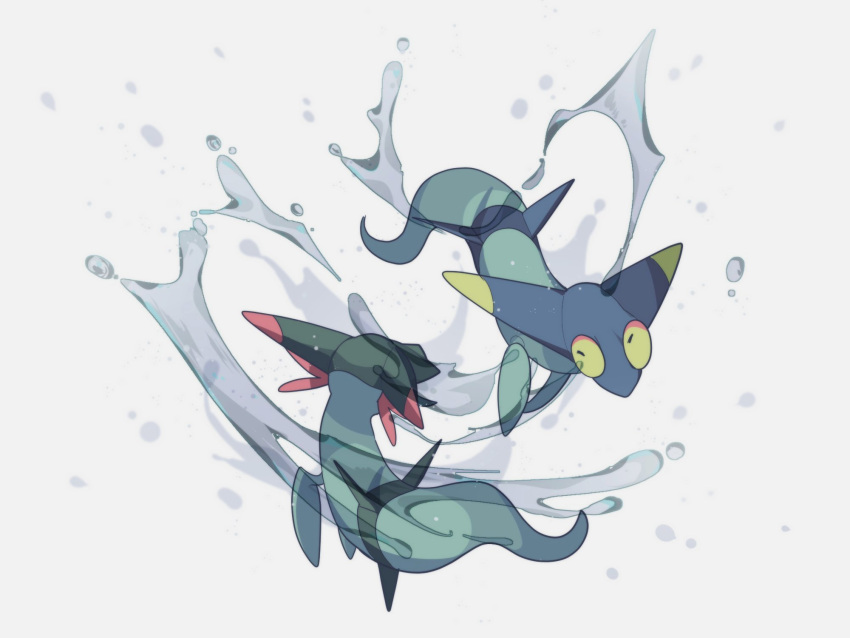 alternate_color aru_(citrine_drplt) blurry closed_eyes commentary_request dreepy full_body highres no_humans pokemon pokemon_(creature) shiny_pokemon water water_drop white_background