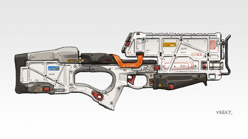 absurdres artist_name assault_rifle cable commentary energy_gun english_commentary from_side grey_background gun highres no_humans original rifle science_fiction trigger weapon weapon_focus yeeky