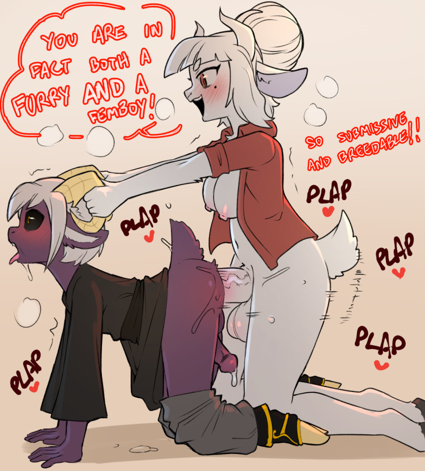 2024 all_fours anthro anthro_penetrated balls bovid breasts caprine cold-blooded-twilight crossgender dialogue digital_media_(artwork) duo english_text fingers ftg_crossgender fti_crossgender genitals goat goat_lucifer_(helltaker) gynomorph gynomorph/male gynomorph_penetrating gynomorph_penetrating_male hair helltaker hi_res horn intersex intersex/male intersex_penetrating intersex_penetrating_male lucifer_(helltaker) male male_penetrated mammal nipples onomatopoeia open_mouth penetration penis sex sound_effects text tongue tongue_out