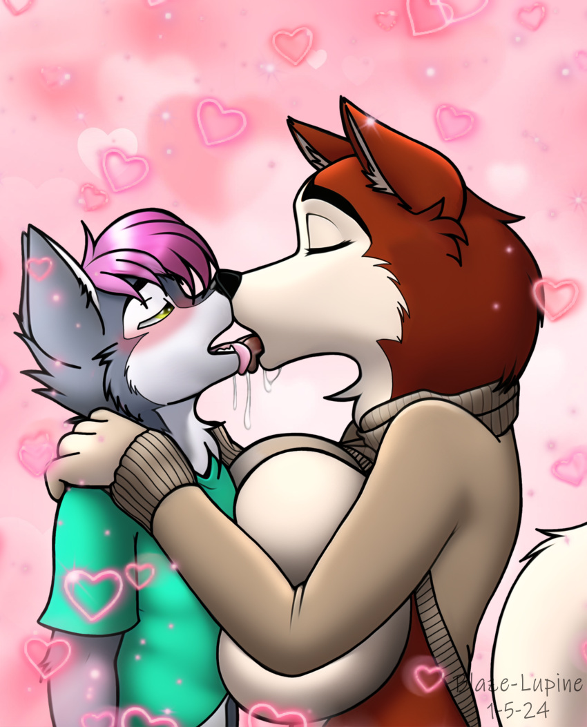 &lt;3 2024 absurd_res age_difference anthro artist_name balto_(film) big_breasts black_nose blaze-lupine blaze-lupine_(character) blush bodily_fluids breast_squish breasts canid canine canis clothed clothing dated digital_drawing_(artwork) digital_media_(artwork) domestic_dog duo eyes_closed female french_kissing hand_on_partner's_shoulder hi_res huge_breasts husky inner_ear_fluff jenna_(balto) kissing looking_at_another looking_at_partner looking_pleasured male male/female mammal narrowed_eyes nordic_sled_dog open_mouth raised_clothing raised_sweater raised_topwear saliva size_difference sloppy_kiss spitz squish stock_image sweater tail topwear tuft universal_studios wolf younger_male