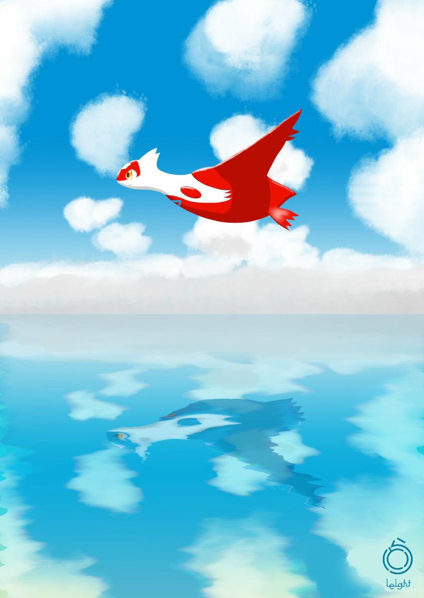 2019 blue_sky brown_eyes cloud cloudscape day duo female feral flying generation_3_pokemon glistening hi_res kemo_leight latias latios legendary_pokemon looking_forward male multicolored_body nintendo outside pokemon pokemon_(species) red_body red_tail red_wings reflection sea sky solo surreal tail two_tone_body water water_reflection white_body wings